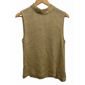 ST JOHN Sport Marie Gray Santana Knit Gold Metallic Paillettes Top L USA‎ Luxury